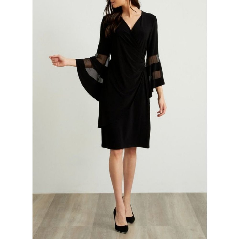R & M Richards Dress 16 Black Mesh Rhinestone Stretch Career Church